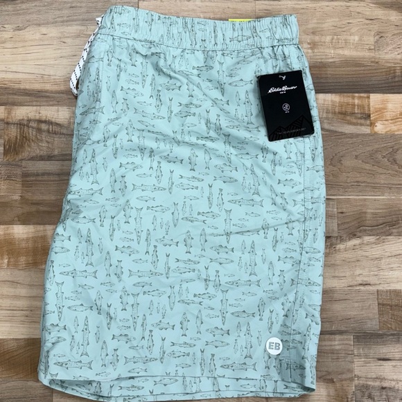 NWT Eddie Bauer Volley Swim Trunks Men’s XXL 44-46 Inseam 7” Green Fish Print - Picture 6 of 13